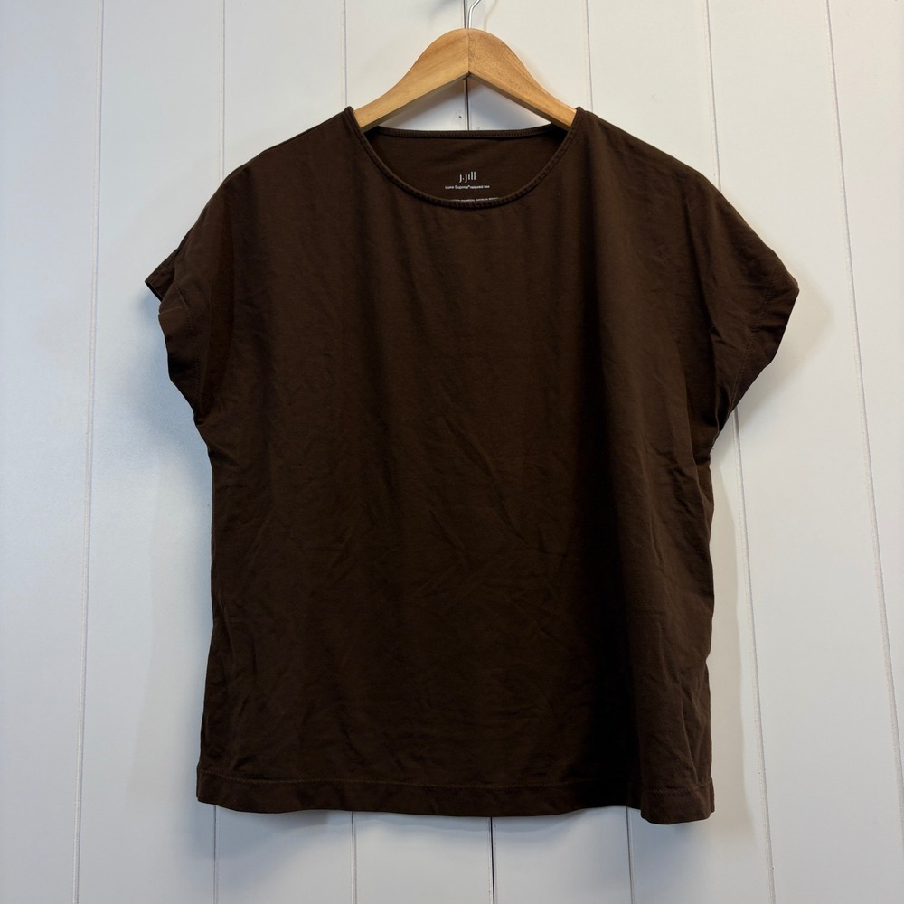 J Jill Capsule Wardrobe Luxe Supima Relaxed Tee Women Size S Brown Quiet Luxury